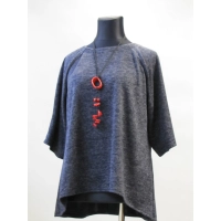 Ciepła trapezowa Tunika z wydłużonym tyłem - granatowy melanż